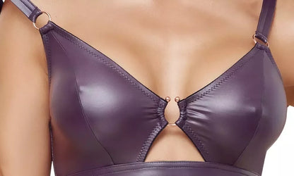 Cottelli Lingerie liemenėlės ir kelnaičių rinkinys, violetinis, odos imitacijos, S dydis