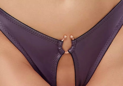 Cottelli Lingerie liemenėlės ir kelnaičių rinkinys, violetinis, odos imitacijos, S dydis