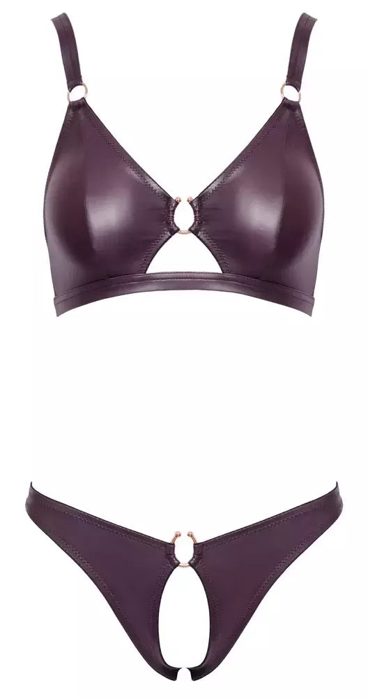 Cottelli Lingerie liemenėlės ir kelnaičių rinkinys, violetinis, odos imitacijos, S dydis