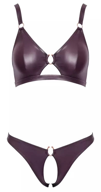 Cottelli Lingerie liemenėlės ir kelnaičių rinkinys, violetinis, odos imitacijos, S dydis