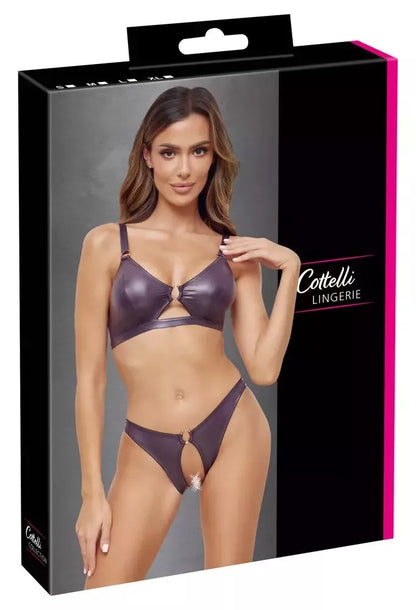 Cottelli Lingerie liemenėlės ir kelnaičių rinkinys, violetinis, odos imitacijos, S dydis