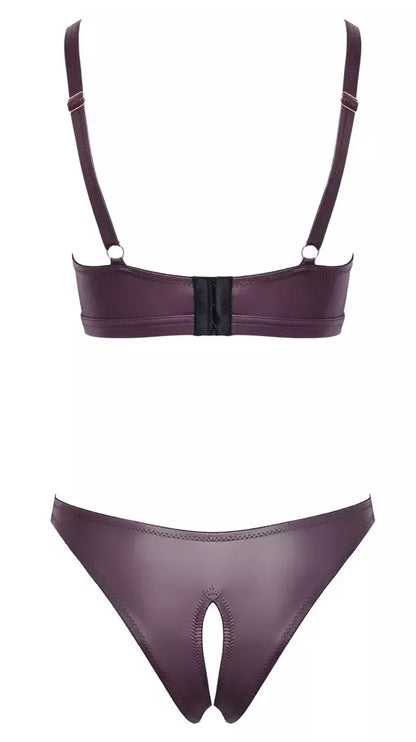 Cottelli Lingerie liemenėlės ir kelnaičių rinkinys, violetinis, odos imitacijos, S dydis