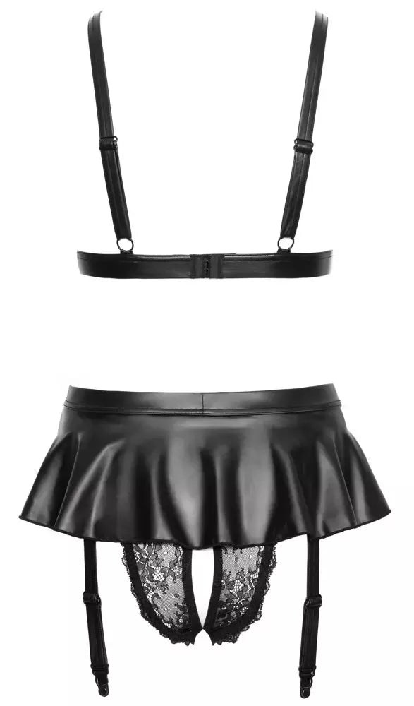 Cottelli Lingerie liemenėlės ir prisegamų kojinių diržo komplektas, M dydis, juodas, nėriniai, matinė apdaila