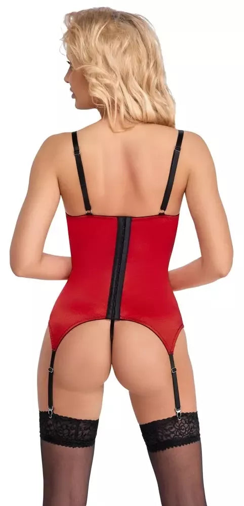 Cottelli Lingerie maikutės ir dirželių kojinėms rinkinys, raudonas, XL, elegantiškas atlasas su nėriniais