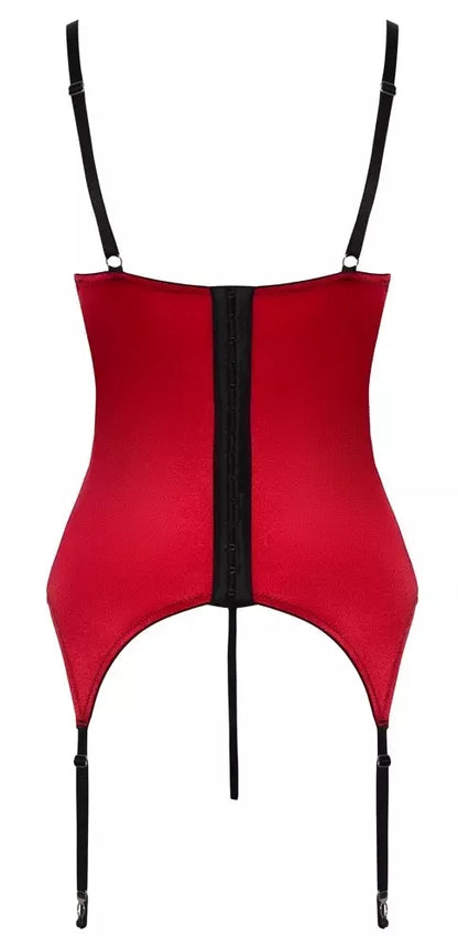 Cottelli Lingerie maikutės ir dirželių kojinėms rinkinys, raudonas, XL, elegantiškas atlasas su nėriniais