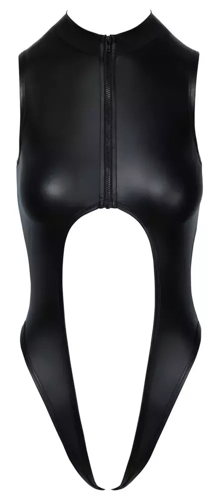 Cottelli Lingerie matinio efekto atviras bodis su užtrauktuku priekyje, juodas, L