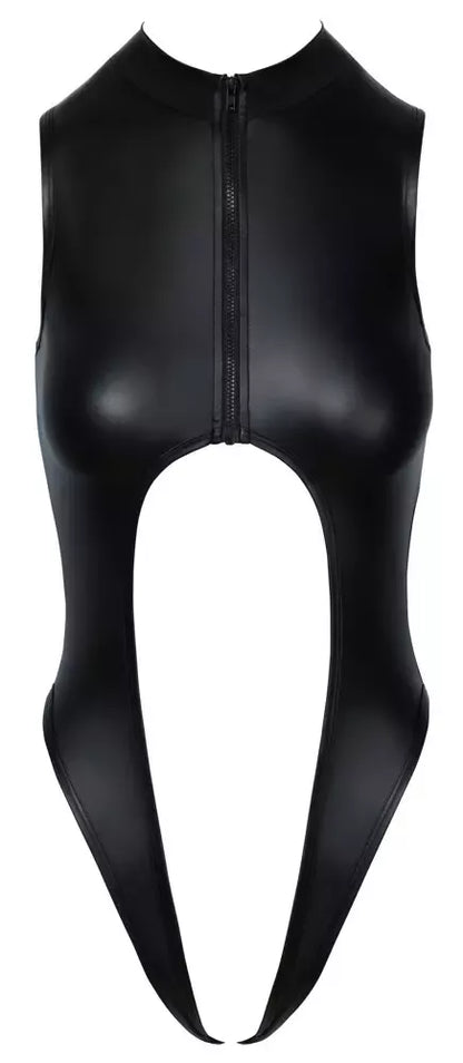 Cottelli Lingerie matinio efekto atviras bodis su užtrauktuku priekyje, juodas, L