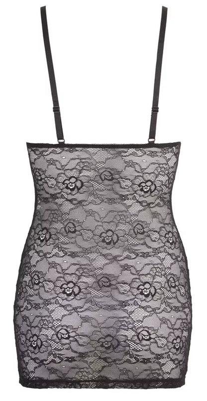 „Cottelli LINGERIE“ nėriniuota suknelė XL su „wet look“ juostelėmis ir reguliuojamomis petnešėlėmis