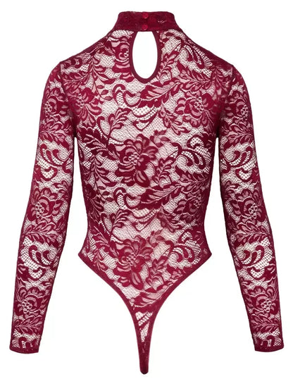 Cottelli Lingerie nėriniuotas bodis, bordo spalvos, M dydis – elegantiškas dizainas ilgomis rankovėmis