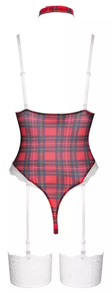 Cottelli Lingerie Plaid Suspender Body Set S – reguliuojamas, su nėrinių apdaila