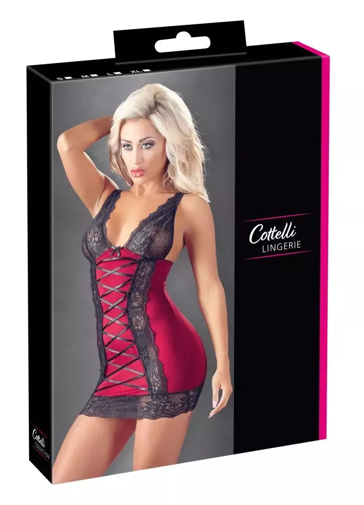 Cottelli Lingerie raudona suknelė su juodais nėriniais M reguliuojama
