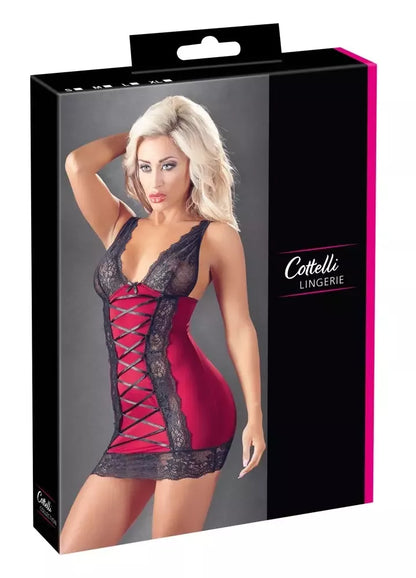 Cottelli Lingerie raudona suknelė su juodais nėriniais M reguliuojama