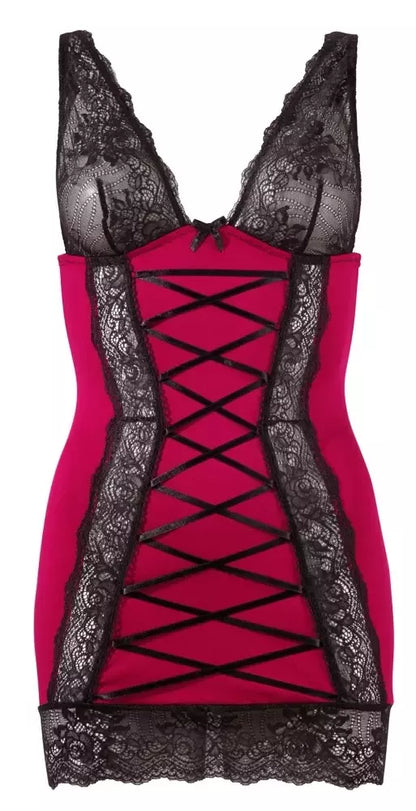 Cottelli Lingerie raudona suknelė su juodais nėriniais M reguliuojama
