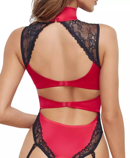 Cottelli Lingerie raudonos/juodos spalvos S dydžio bodis su atlaso ir nėrinių detalėmis