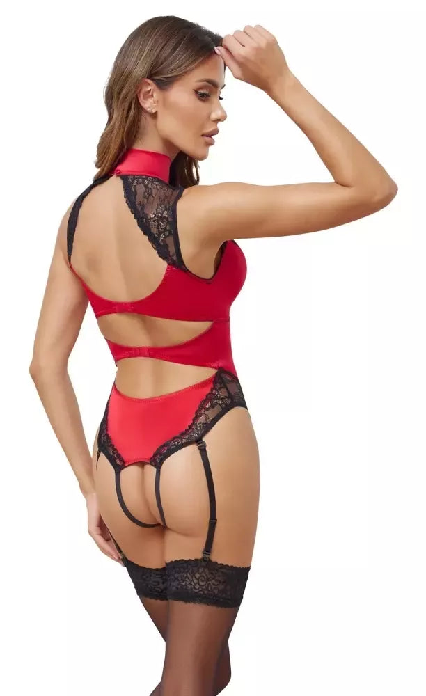 Cottelli Lingerie raudonos/juodos spalvos S dydžio bodis su atlaso ir nėrinių detalėmis