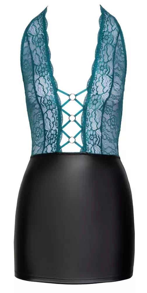 Cottelli Lingerie suknelė, modelis XL, juoda/melsvai žalia, nėriniuota, halter stiliaus
