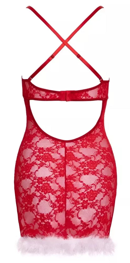 Cottelli Lingerie X-Mas Chemise S/M, raudoni nėriniai, reguliuojamos petnešėlės