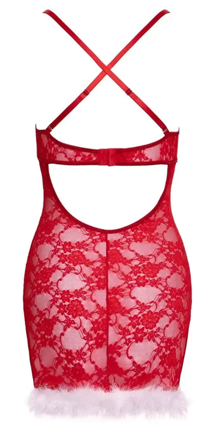 Cottelli LINGERIE X-Mas naktinukai L/XL raudoni nėriniai su reguliuojamomis petnešėlėmis