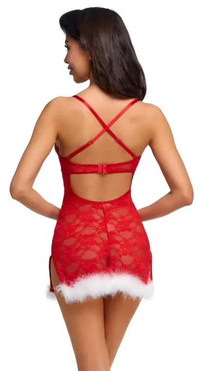 Cottelli LINGERIE X-Mas naktinukai L/XL raudoni nėriniai su reguliuojamomis petnešėlėmis