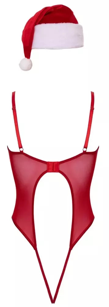 Cottelli LINGERIE X-Mas Set S/M – šventinis raudonas bodis ir velvetinė kepurė