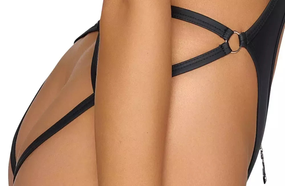 Cottelli PARTY Body S/M juodas matinis su apykakle ir dekoratyvinėmis juostelėmis