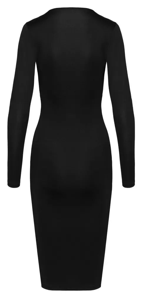 Cottelli PARTY Dress Zip M Black – elegantiška prigludusi suknelė ilgomis rankovėmis