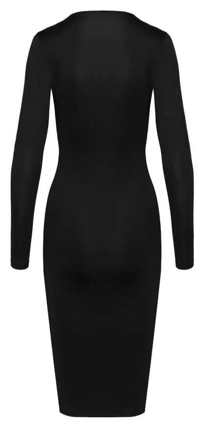 Cottelli PARTY Dress Zip M Black – elegantiška prigludusi suknelė ilgomis rankovėmis