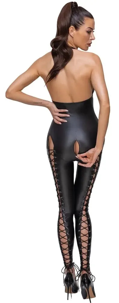 Cottelli PARTY Jumpsuit Lacing Black Matte Look kombinezonas, L dydis