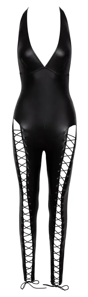 Cottelli PARTY Jumpsuit Lacing Black Matte Look kombinezonas, L dydis