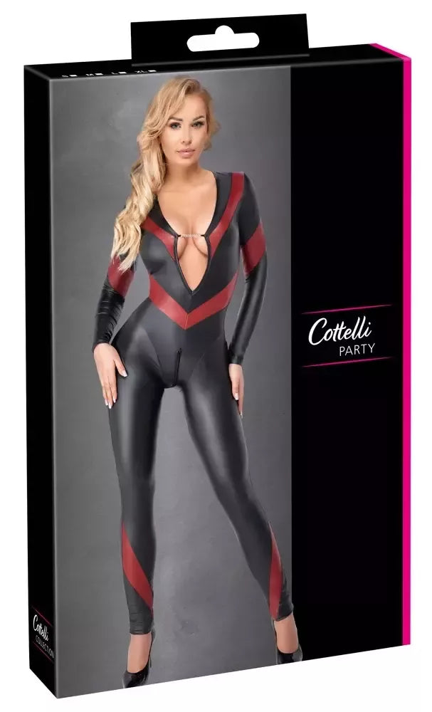 Cottelli PARTY kombinezonas Black-Red S – matinis efektas, grandinėlės detalė
