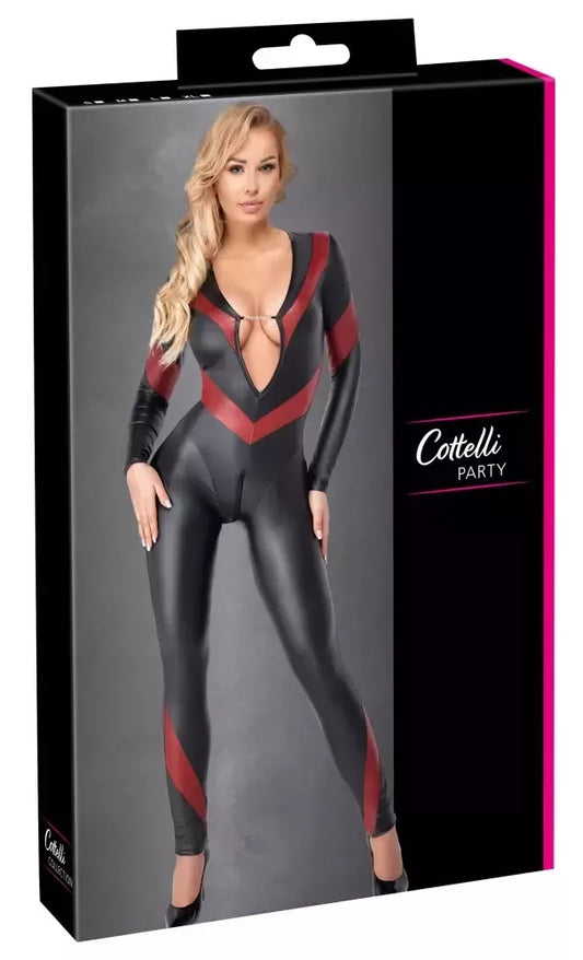 Cottelli PARTY kombinezonas Black-Red S – matinis efektas, grandinėlės detalė