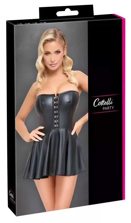 Cottelli PARTY Mini Dress XL juoda matinė korsetinio stiliaus suknelė su sidabriniais kabliukais