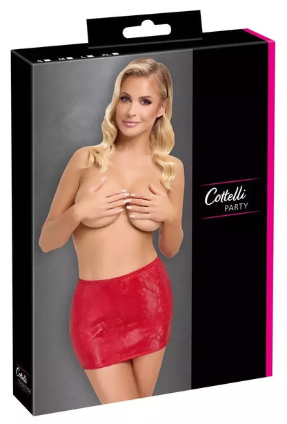Cottelli PARTY mini sijonas, raudonas, XL dydis – gyvatės odos efektas, tamprus juosmuo