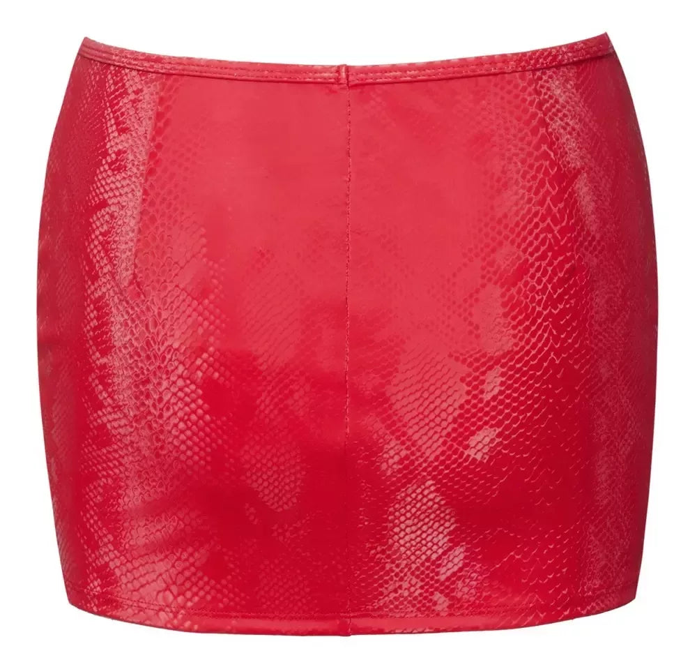 Cottelli PARTY mini sijonas, raudonas, XL dydis – gyvatės odos efektas, tamprus juosmuo