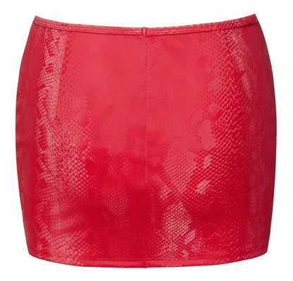 Cottelli PARTY mini sijonas, raudonas, XL dydis – gyvatės odos efektas, tamprus juosmuo