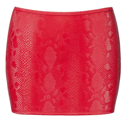 Cottelli PARTY mini sijonas, raudonas, XL dydis – gyvatės odos efektas, tamprus juosmuo