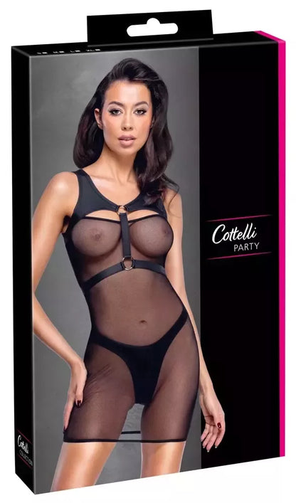 „Cottelli Party“ mini suknelė su krūtinės diržais ir aukštai iškirptomis stygomis, juoda, S dydis