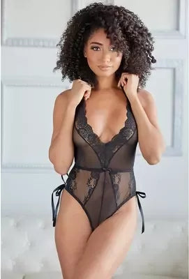 „Dreamgirl“ nėriniuotas ir permatomas „Knot Romper“ bodis, L/XL – su reguliuojamais raišteliais