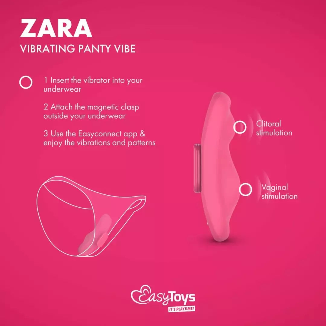 EasyConnect Zara nuotoliniu būdu valdomas kompaktiškas vibro-prietaisas – su magnetiniu spaustuku, juodas
