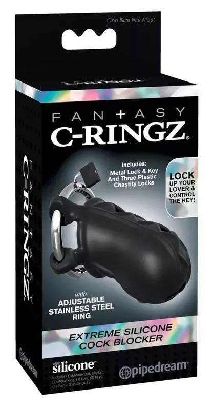 FCR Extreme Silicone Chastity System reguliuojama 9,5 cm juoda