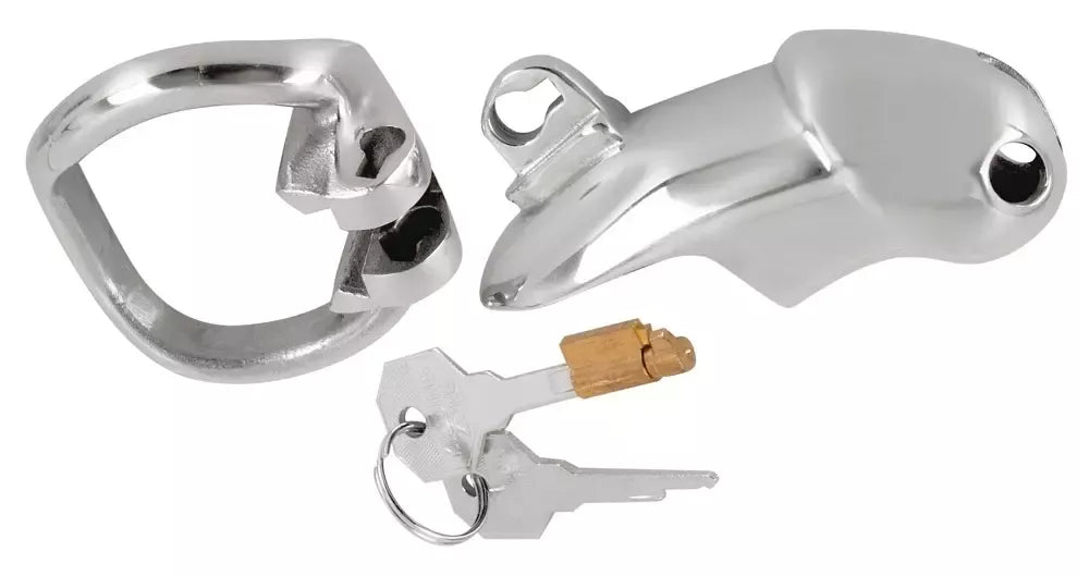 Fetish Collection Chastity Cage II nerūdijančio plieno trumpa užrakinama sistema