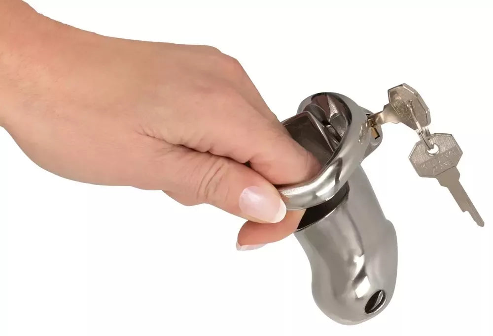 Fetish Collection Chastity Cage II nerūdijančio plieno trumpa užrakinama sistema