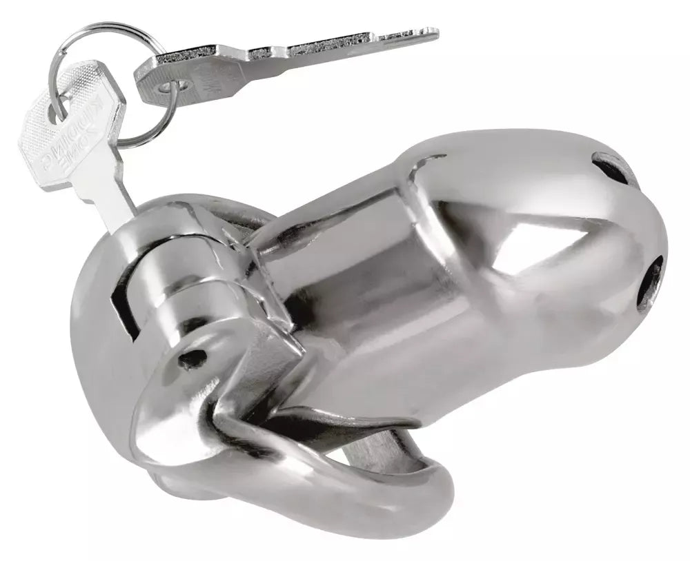 Fetish Collection Chastity Cage II nerūdijančio plieno trumpa užrakinama sistema