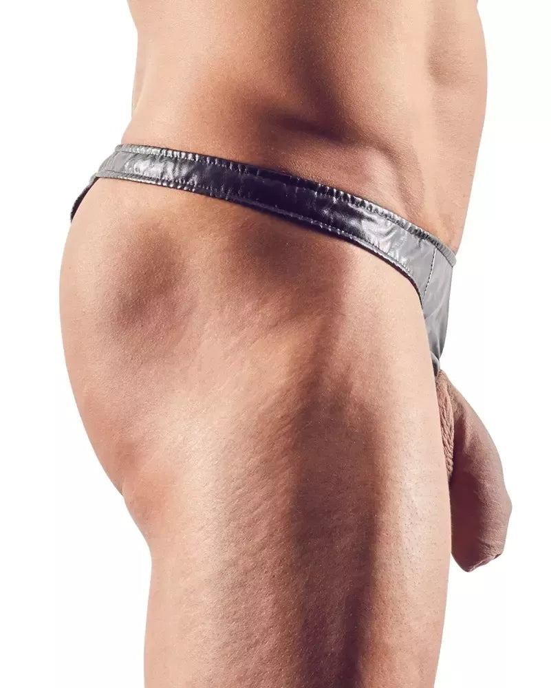Implicite Leather Men’s String XL – blizgi juoda spalva, lanksti anga