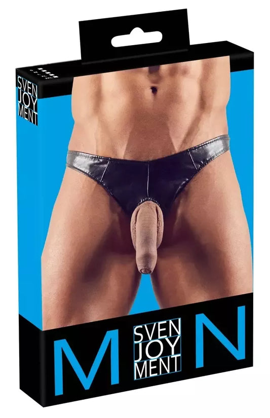 Implicite Leather Men’s String XL – blizgi juoda spalva, lanksti anga