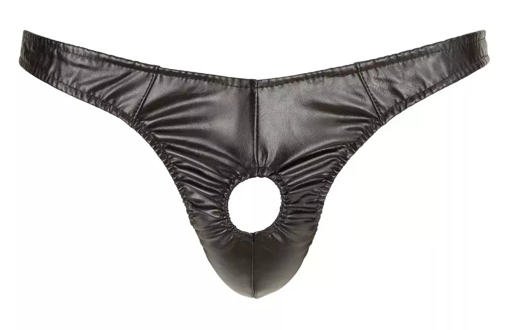 Implicite Leather Men’s String XL – blizgi juoda spalva, lanksti anga