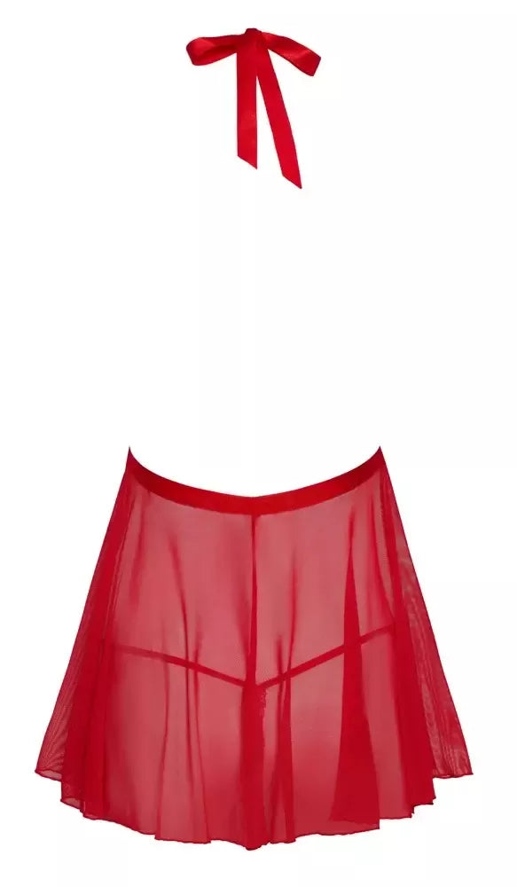 Kissable Babydoll Red L/XL – Gėlių rašto nėrinių ir „powernet“ audinio komplektas