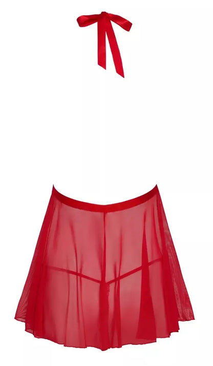 Kissable Babydoll Red L/XL – Gėlių rašto nėrinių ir „powernet“ audinio komplektas