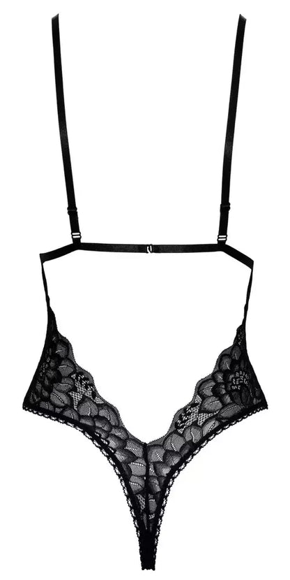 „Kissable Body L/XL“ elegantiškas juodų nėrinių bodis su reguliuojamomis petnešėlėmis