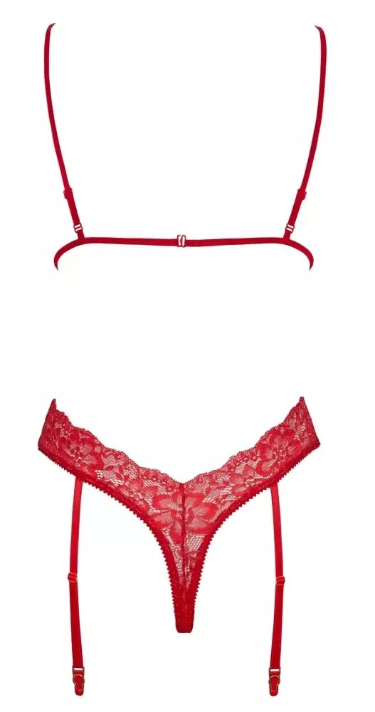 Kissable Body Red S/M – elegantiškas nėriniuotas bodis su kojinių laikikliais, auksinės detalės